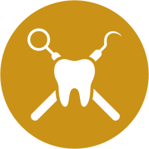 Ícone de dente com instrumentos odontológicos — odontologia geral