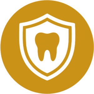 Ícone de escudo com dente — segurança e conforto